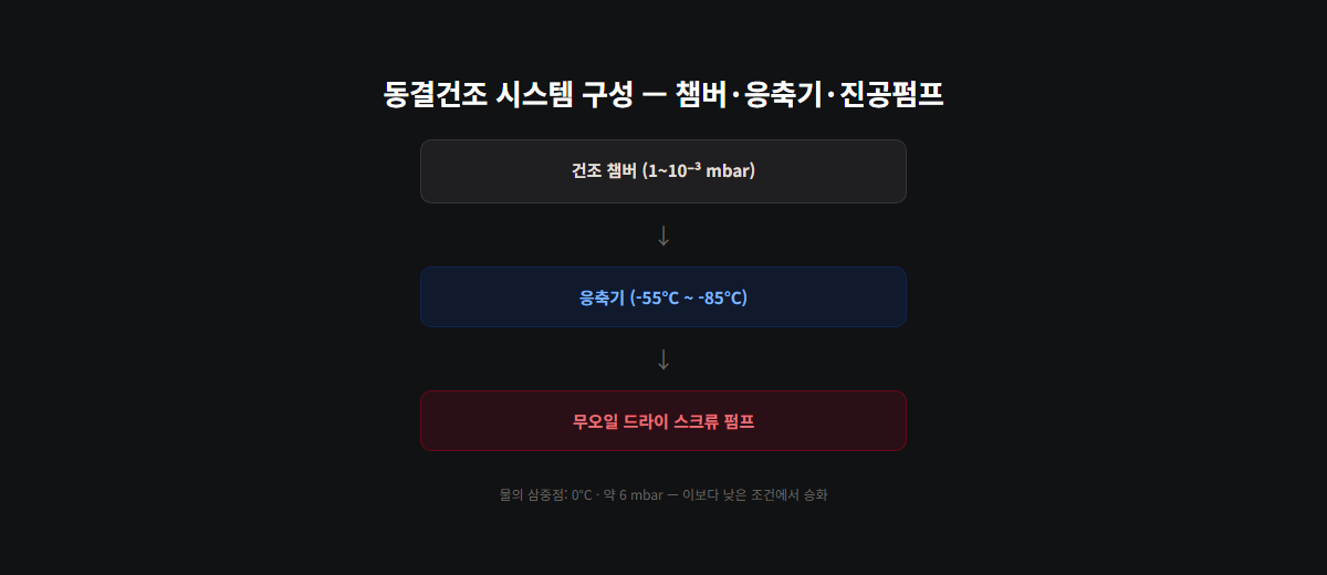 동결건조 챔버 응축기 진공펌프 구성도