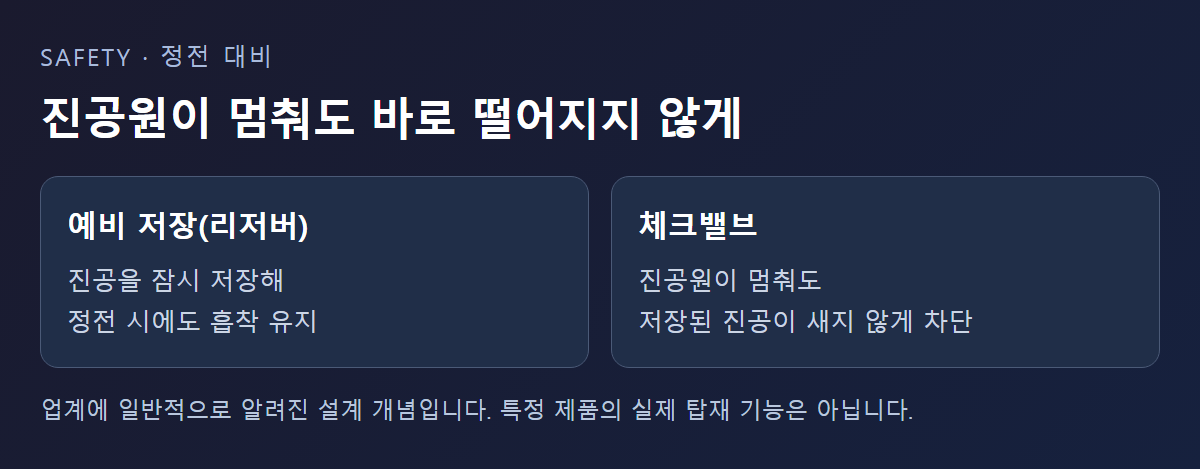 정전·진공원 고장에 대비하는 예비 저장 개념